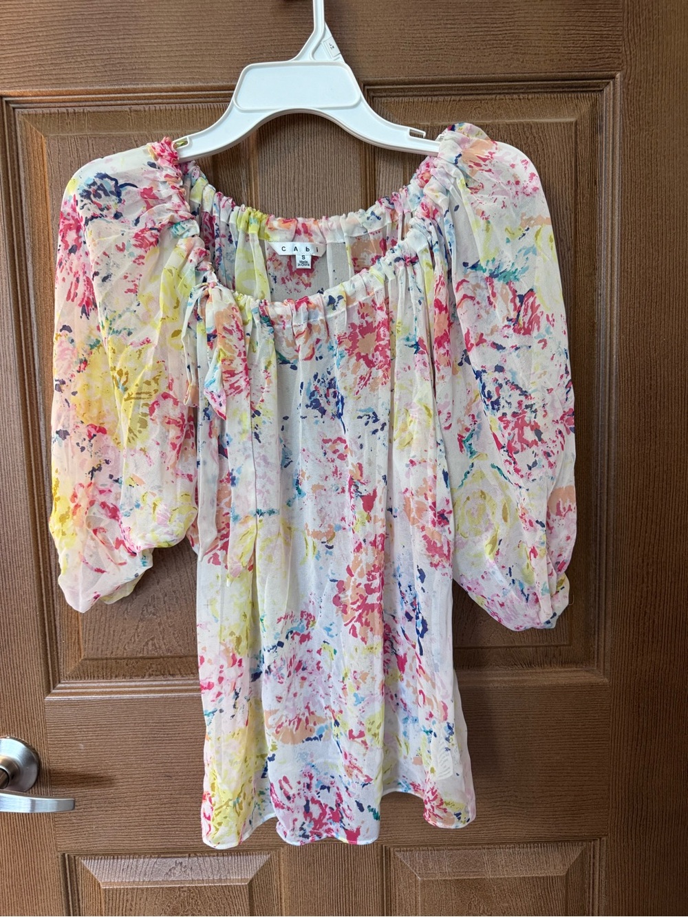 CAbi Women’s Floral Off-Shoulder Peasant Top in Multicolor Size small